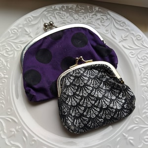 Vintage coins purses set of 2 purple polka dot black silver pouch gift for her