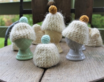 Easter egg covers hats with pompom warmers cozy holder decorations gifts, set of 2