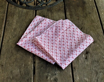 Cotton vintage fabric pieces 2 napkins set white red butterflies vintage table linens