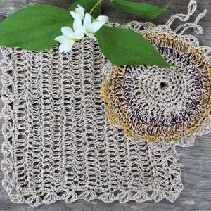 Exfoliating Facial skin scrub pads eco friendly linen bath gift crochet scrubbies rounds make up remover cleaning pad LINEN GIFT under 15