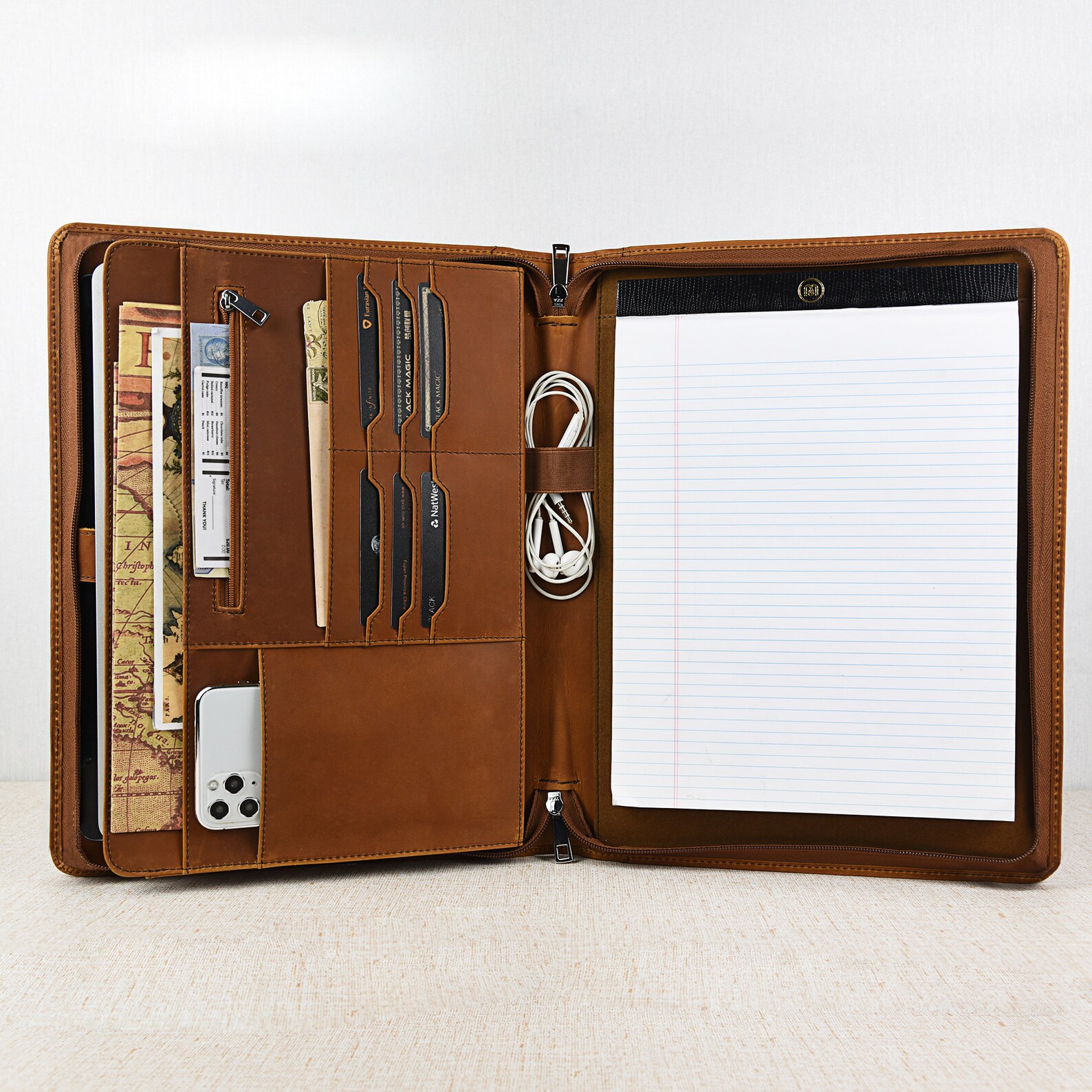 Handmade Portfolio with Zipper Brown Personalized Padfolio Etsy