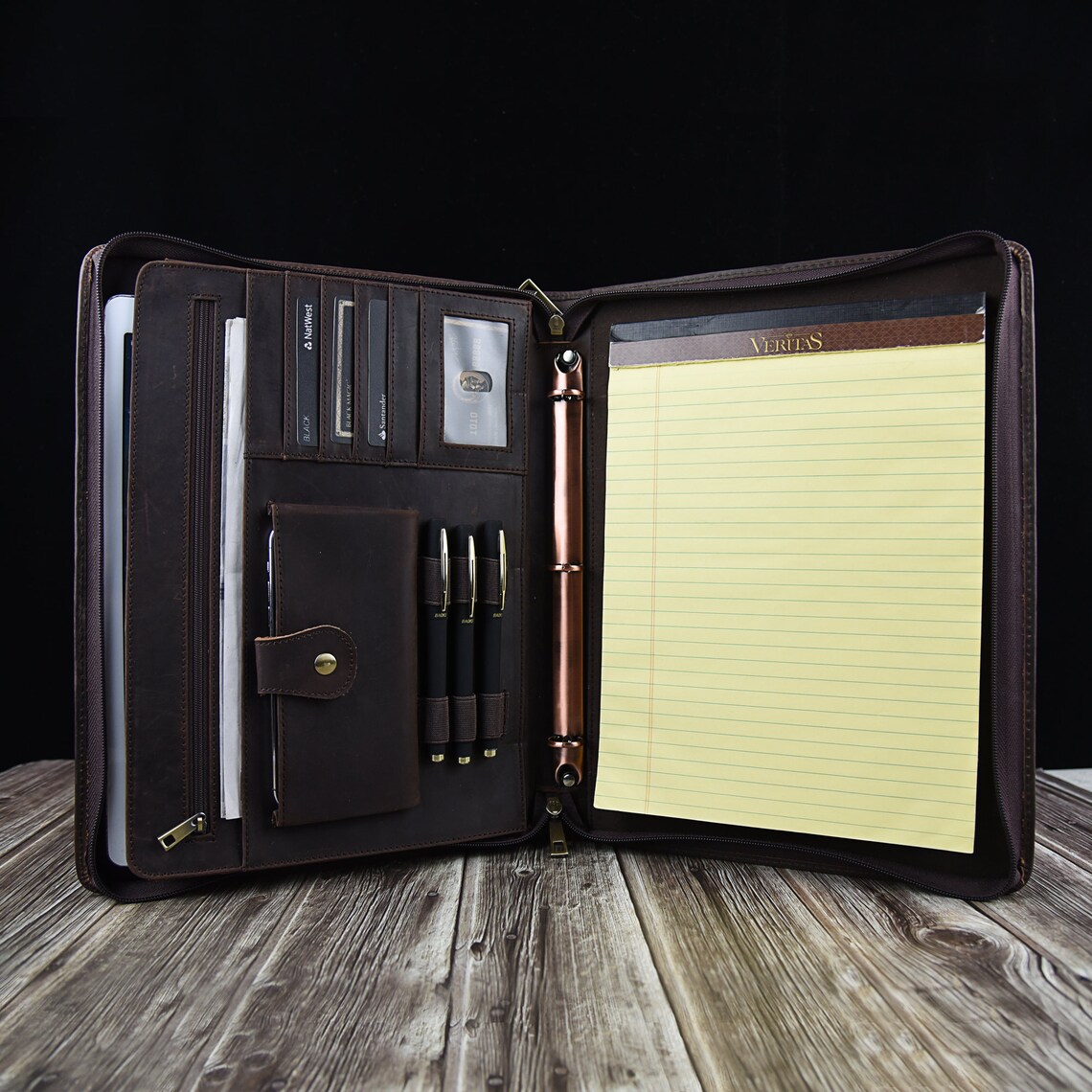 Leather 3 Ring Zippered Binder With A4 Notepad HolderPadfolio Etsy