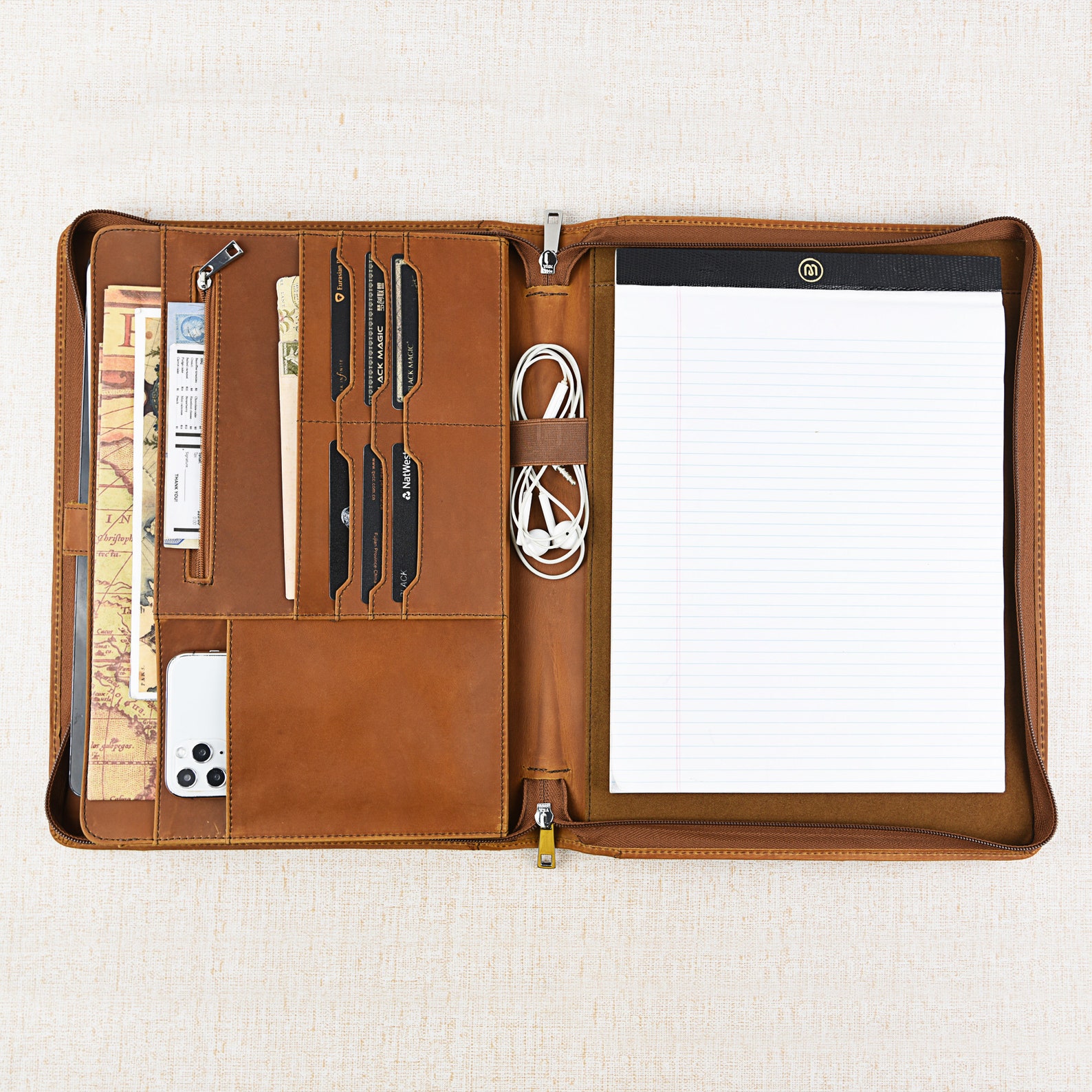 Handmade Portfolio with Zipper Brown Personalized Padfolio Etsy