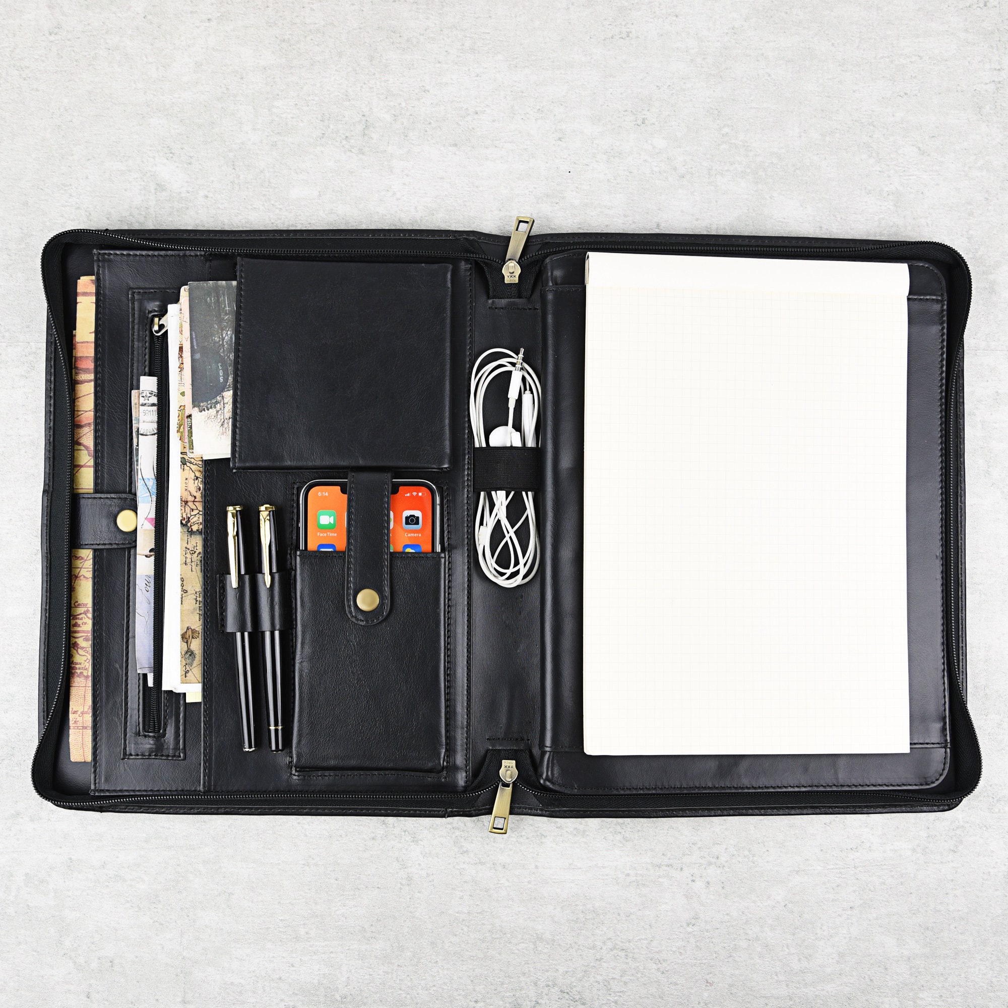 Handmade Zippered Portfolio for Men&Women Genuine Leather Etsy