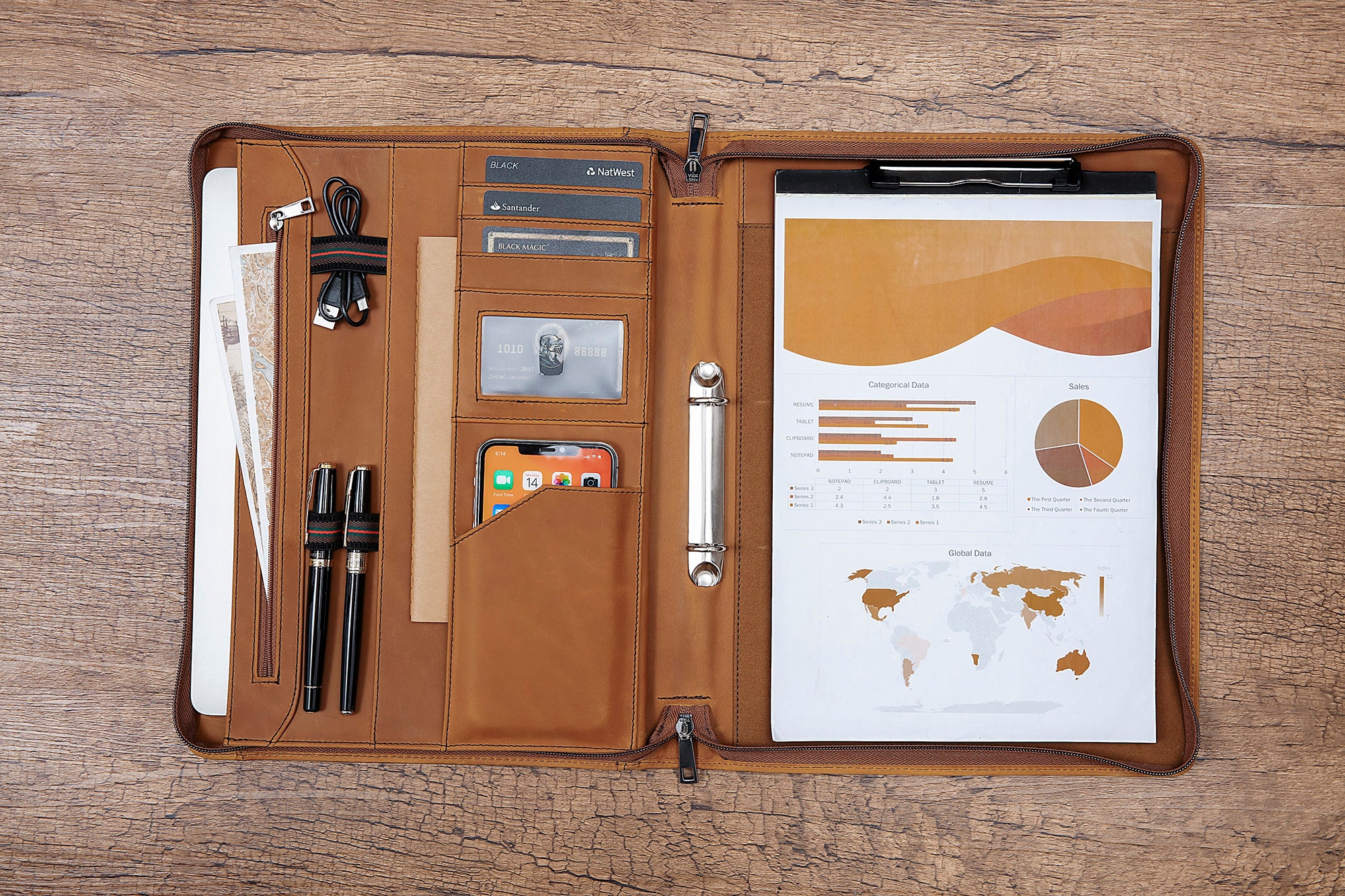 Conference Folder A4 Zippered Leather Portfolio 2 Ring Binder Etsy