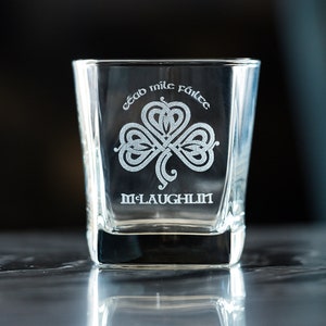 Personalized Shamrock Whiskey Glasses, Engraved Whiskey Glass Set, Custom Irish Wedding Gift, Celtic Groomsmen Gifts, Bourbon Glasses