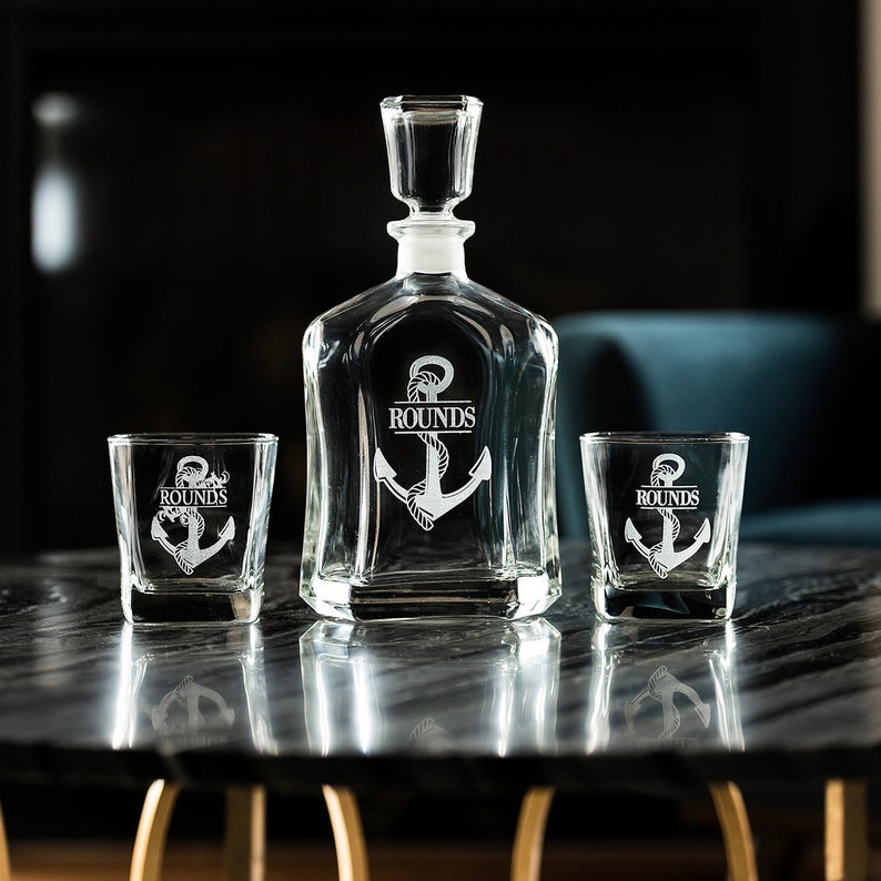 Personalized Whiskey Decanter Set Engraved Anchor Decanter Etsy
