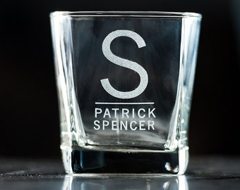 Vasos de whisky grabados con monograma, vaso de bourbon personalizado