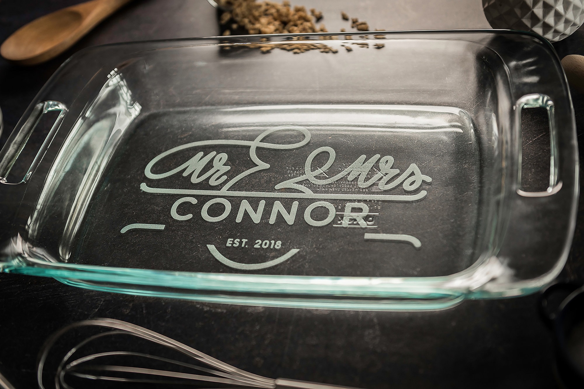 Engraved Casserole Dish, Personalized Baking Dish With Lid, Bridal ...