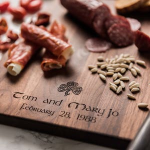 Personalized Charcuterie Board with Shamrock - Cutting Board Personalized - Irish Wedding Gifts for Couple - Engagement Gifts for Couple