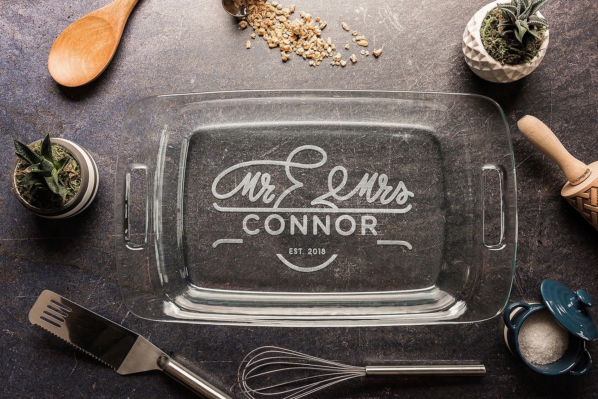 Engraved Casserole Dish, Personalized Baking Dish With Lid, Bridal ...