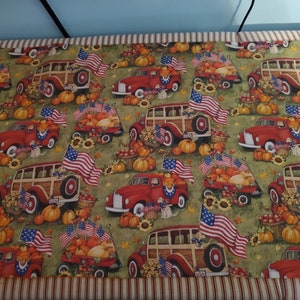 Autumn/Fall/Harvest Reversible Table Runner PATRIOTIC/RED TRUCK image 2
