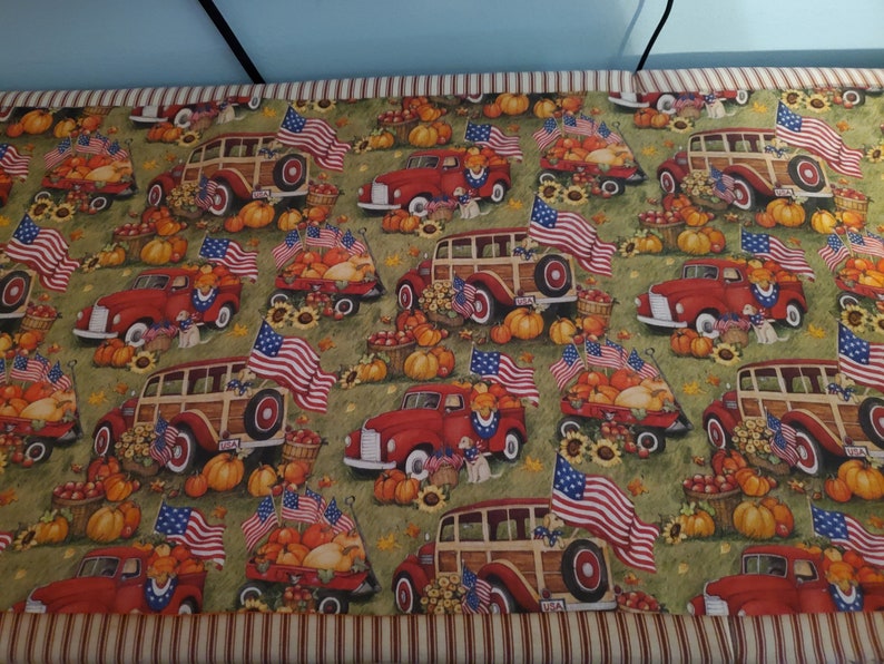Autumn/Fall/Harvest Reversible Table Runner PATRIOTIC/RED TRUCK image 2