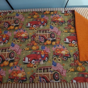 Autumn/Fall/Harvest Reversible Table Runner PATRIOTIC/RED TRUCK image 1