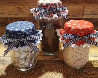 Set of 3 Mason Jar Bonnets- PATRIOTIC/STARS and STRIPES/America
