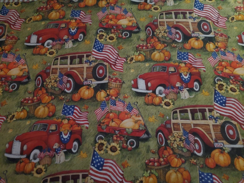 Autumn/Fall/Harvest Reversible Table Runner PATRIOTIC/RED TRUCK image 3