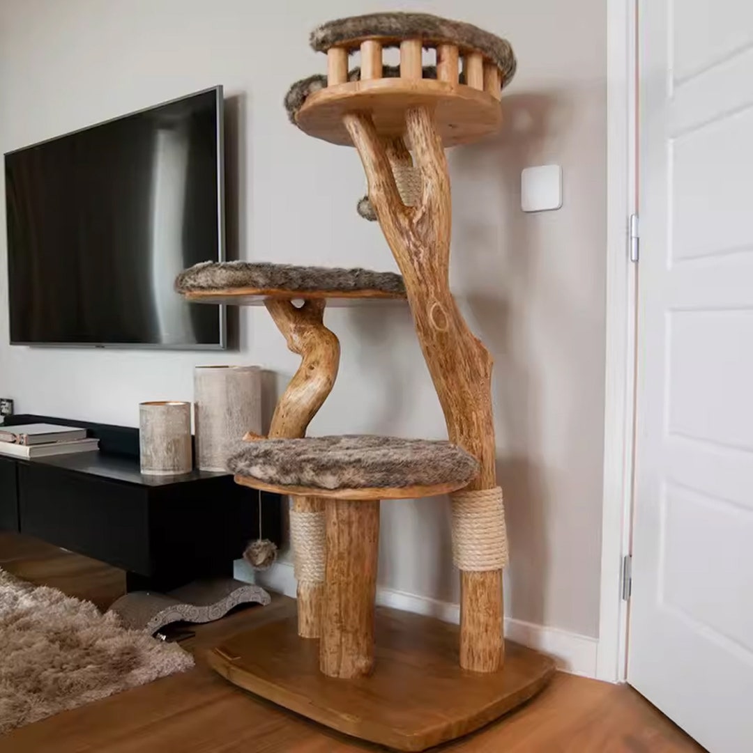 Driftwood Cat Tree for Cat Scratching Post Playground Furniture Cat