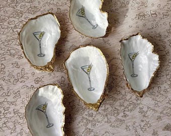 Oyster Shell Ring Dish - Martini White & Gold
