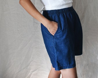Vintage High Waisted Blue Cotton Blend Shorts