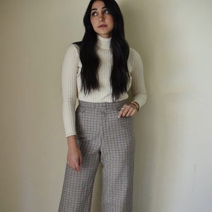 High Waisted Geruite / Gingham 70s Flare Broek