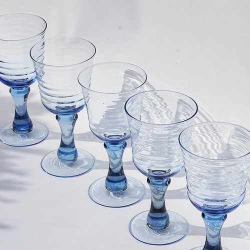 Set of 4 Avon American Blue Wine Glasses Large Goblets Etsy