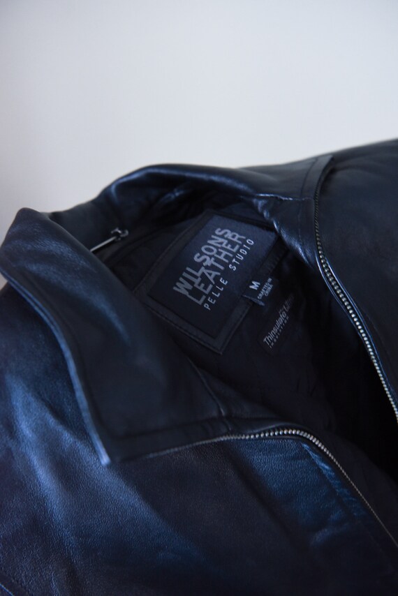 Vintage 90's Black Real Leather Bomber Jacket With Wrap