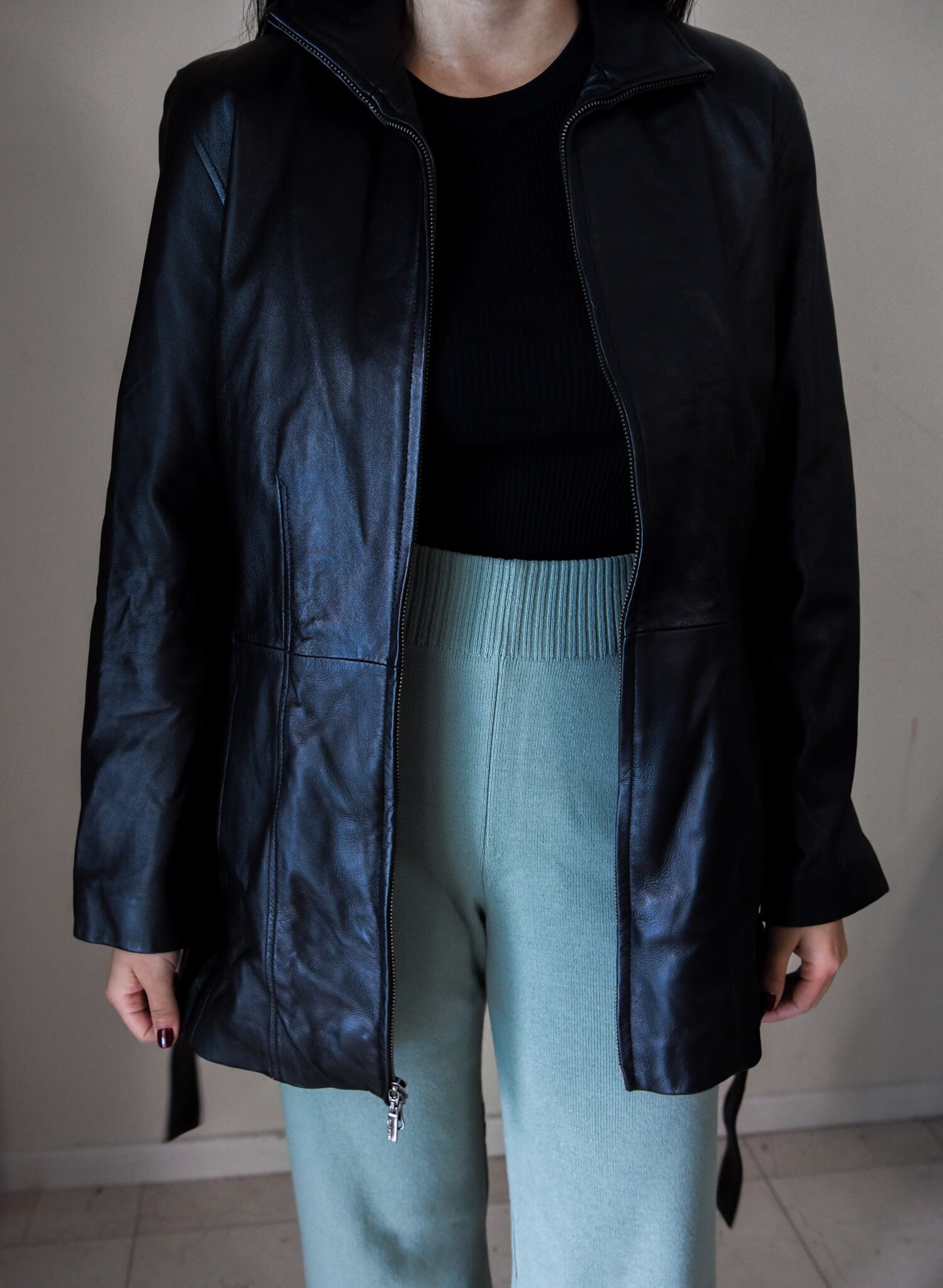 格安販売中 Vintage 90's Wrap With Jacket Bomber Leather Real Black ジャケット・アウター