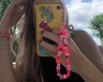 2000s Beaded Pink iPhone Phone Charm Accessory