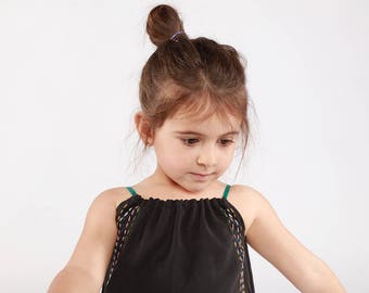 SUPER SALE: Kids tencel top shirt 'Stitches' Black. Hand-embroidered