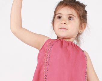 SUPER SALE: Kids tencel top shirt 'Stitches' Pink. Hand -embroidered