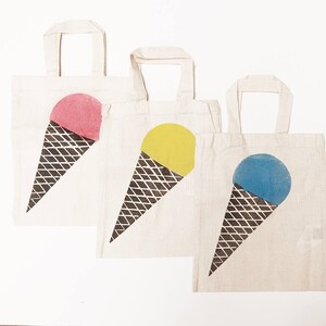 Los niños bolsa de algodón 100% mano-imprime perfecto para el verano (rosado, azul y amarillo)