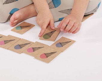 Memory game (12 pieces) made of wood and hand-printed with cotton bag perfect for summer and to take everywhere with you