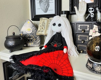 Creepy Handmade Goth Doll - Horror, Halloween, Ooak, Original and unique copy, Collectible Decor - Black, Red & White