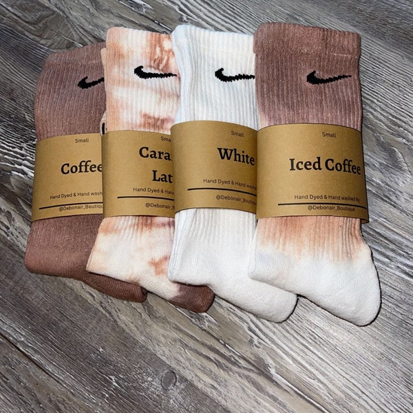 Adult Nike Tie Dye Sock Coffee Collection - 3 PAIRS or 4 PAIRS Unisex // small gift, gift for her, gift for him, brown, adult