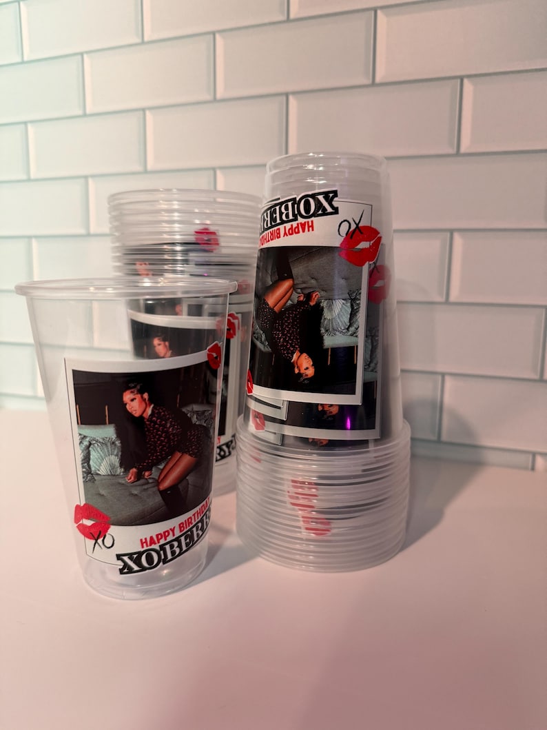 Custom Birthday Girl Party Cups – 16oz Clear Plastic Cups with Your Uploaded Photo – 90s/2000s Aesthetic Party Favors image 12