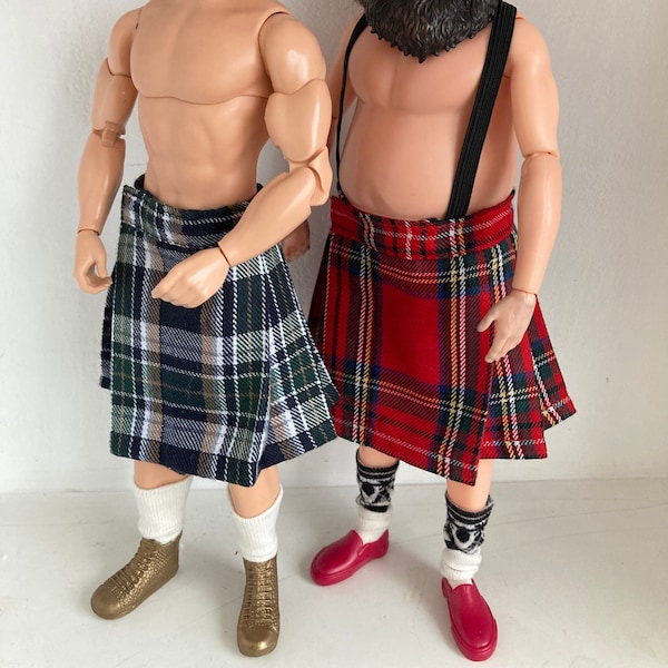 Kilt for Men Large Belly, Classic and Muscular Dolls (12 inches, 30,5 cm, scale 1/6)