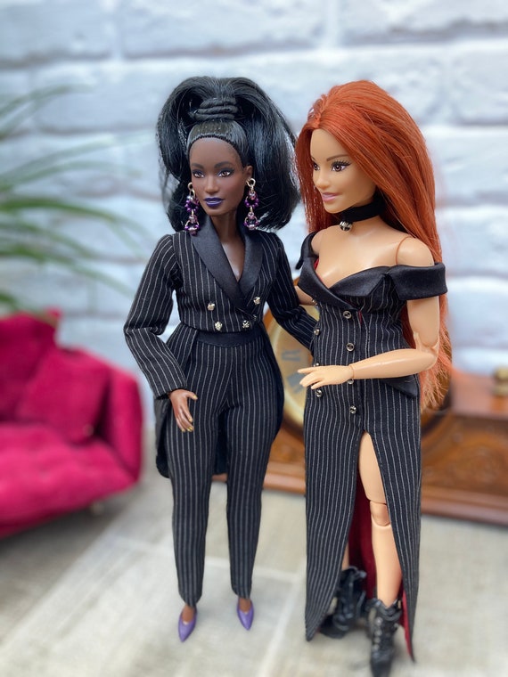 Black Striped Dress for Curvy Barbie Doll 