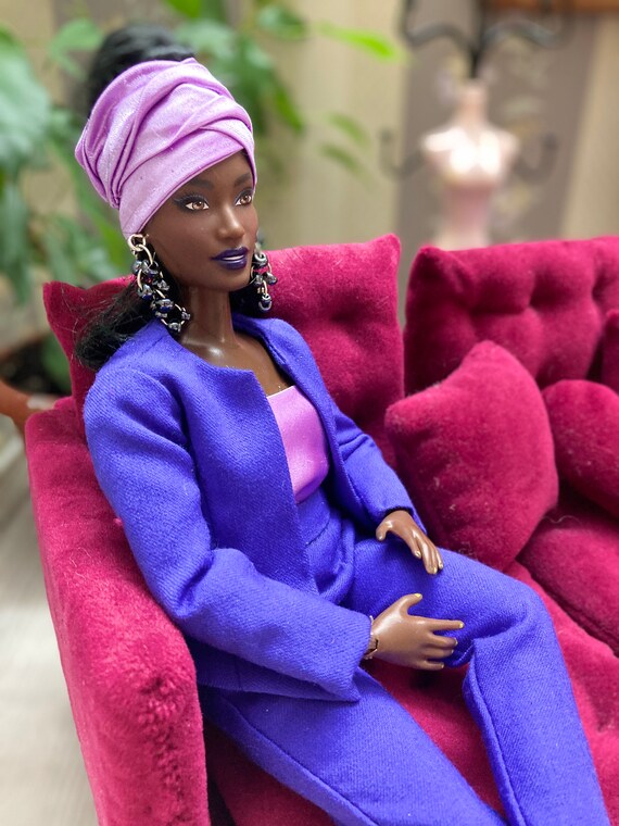 Blue-purple Suit From Italian Wool for Curvy Barbie Doll - Etsy