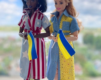 American and Ukrainian Independence Day Dress for Curvy Doll (11,5 inches, 30 cm, scale 1/6)