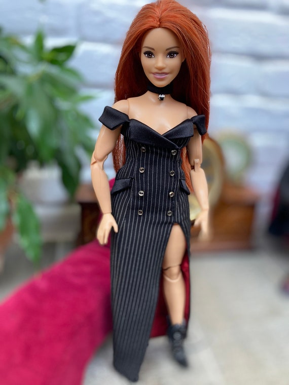 Black Striped Dress for Curvy Doll - UK