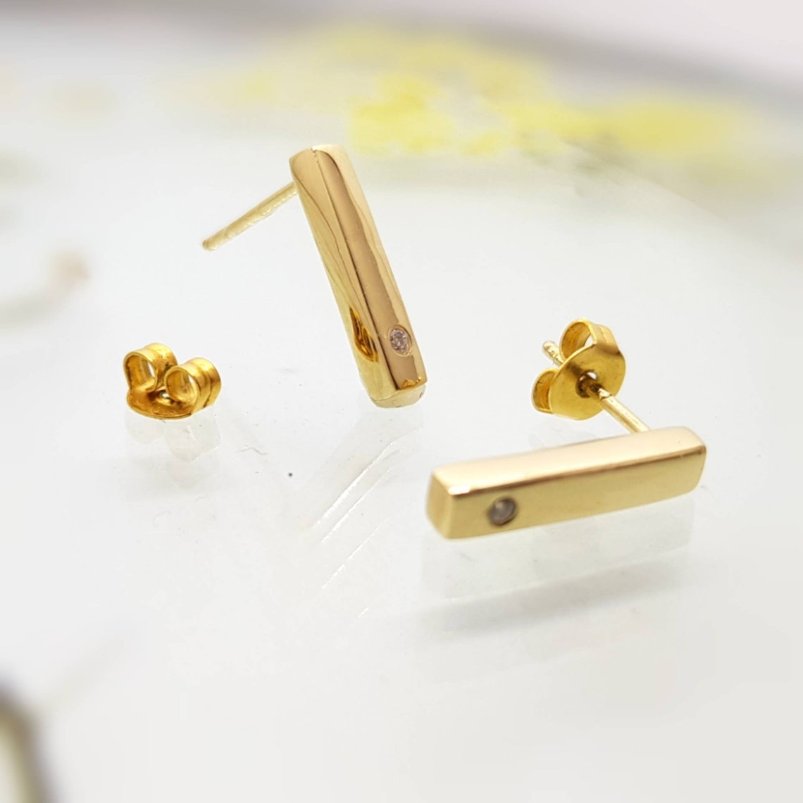 Gold Bar Earrings Etsy