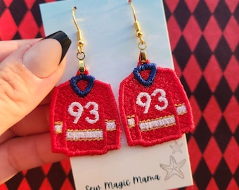 Hockey Jersey Earrings, Hockey Earrings, Free Standing Lace Earrings, Lightweight Sports Earrings, Fan Earrings