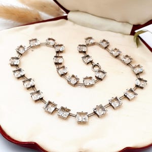 Antique Art Deco Paste Sterling Silver Riviere Necklace // PAT. 311897