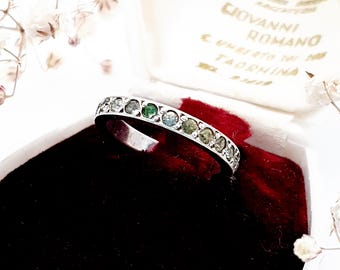 Art Deco Sterling Silver Paste Ring: Green & Clear Stone Antique - UK M1/2, US 6.5