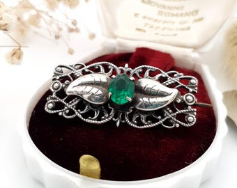 Antike Jugendstil Brosche aus Sterling Silber Paste: Blumenblätter filigran