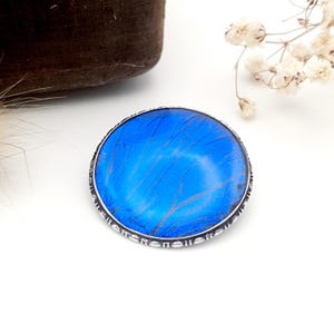 Art deco vintage butterfly wing morpho round/circle solid 925 sterling silver c clasp brooch