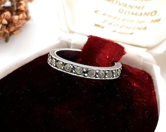 Art Deco Sterling Silver Paste Ring: Etched Band Antique - UK K1/2, US 5.5