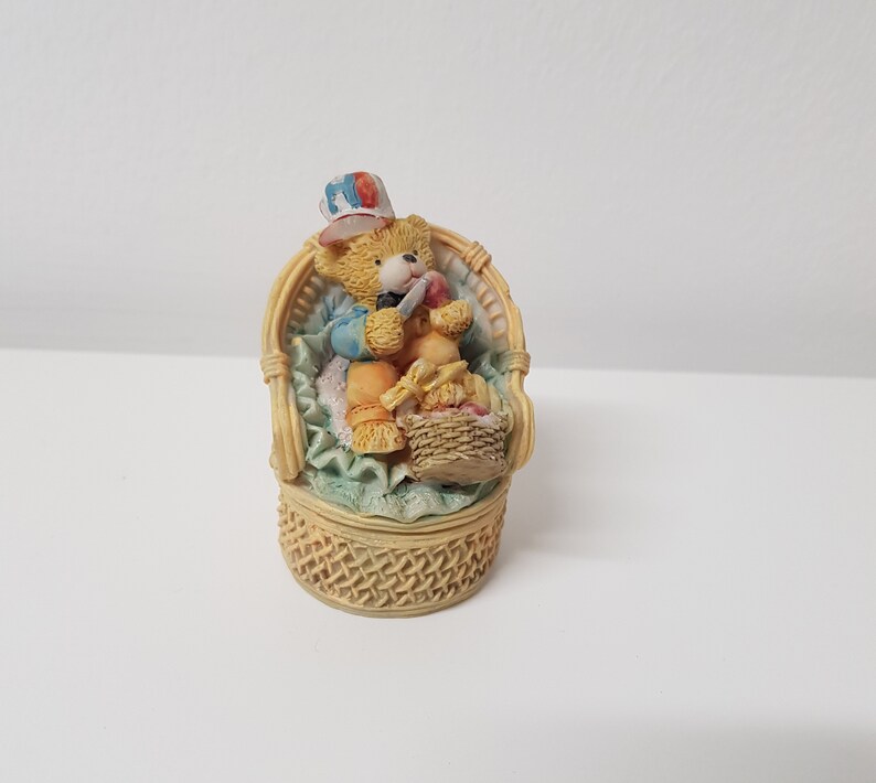 Vintage 1990s Bear Picnic Chair Secret Jewellery Trinket Box Ornament