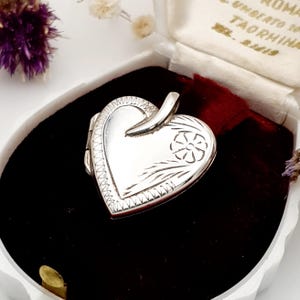 Vintage Sterling Silver Heart Locket Pendant: Foliate Floral Etched Medium Sized