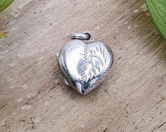 Pendentif casier vintage en argent sterling 925 gravé en forme de petit coeur